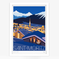 Affiche d'art signée à la main par Eric Garence "Saint-Moritz"