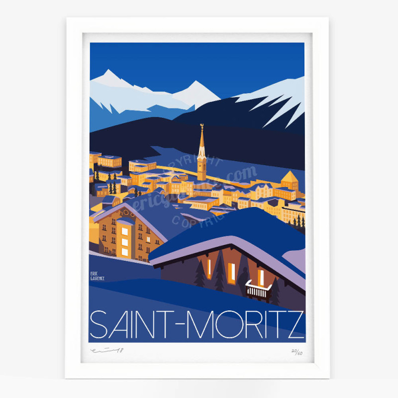 Affiche d'art signée à la main par Eric Garence "Saint-Moritz" Affiche d'art signée à la main par Eric Garence "Saint-Moritz"