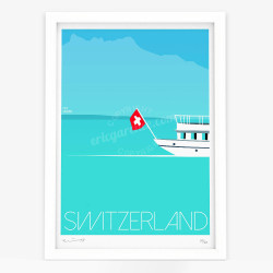 Affiche d'art signée à la main par Eric Garence "Le Lac Léman"