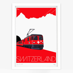 Affiche d'art signée à la main par Eric Garence "Le train Suisse"