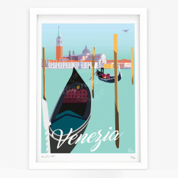 Affiche d'art signée à la main par Eric Garence "Venise, La gondole de Giacomo Casanova"