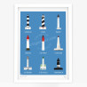 Affiche d'art signée à la main par Eric Garence "Côte Atlantique, les 9 Phares"