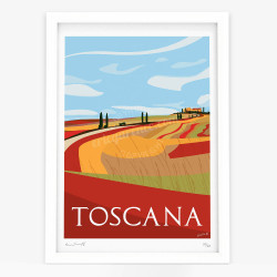 Affiche d'art signée à la main par Eric Garence "La Toscane en automne"