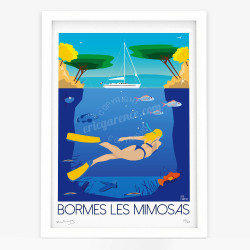 Affiche d'art signée à la main par Eric Garence "Les fonds marins de Bormes-les-Mimosas"