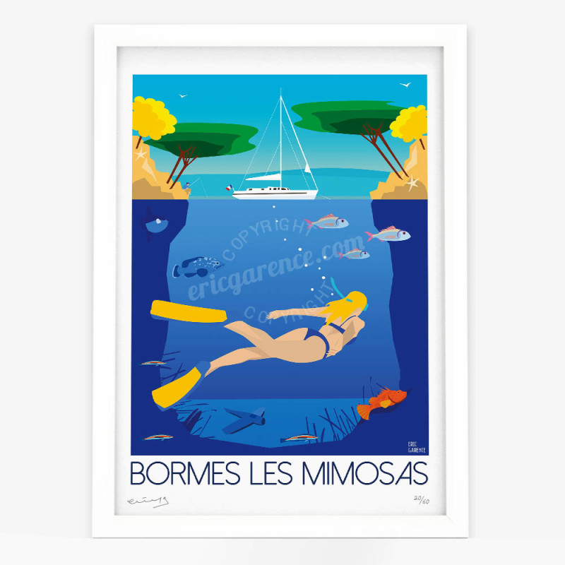 Hand signed art poster "Les fonds marins de Bormes-les-Mimosas" by Eric Garence Hand signed art poster "Les fonds marins de Bormes-les-Mimosas" by Eric Garence