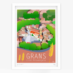 Affiche d'art signée à la main par Eric Garence "Grans, Village provençal"