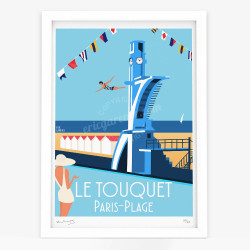 Affiche d'art signée à la main par Eric Garence "Le Touquet-Paris-Plage, Le plongeoir"