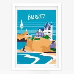 Affiche d'art signée à la main par Eric Garence "Biarritz et le rocher de la Vierge"