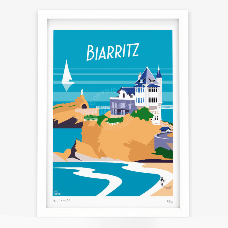 Affiche d'art signée à la main par Eric Garence "Biarritz et le rocher de la Vierge" Affiche d'art signée à la main par Eric Garence "Biarritz et le rocher de la Vierge"