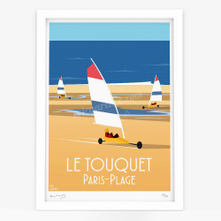 Affiche d'art signée à la main par Eric Garence "Le Touquet-Paris-Plage, Les chars à voile"