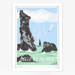 Affiche d'art signée à la main par Eric Garence "Belle-Île-en-Mer, Les aiguilles de Port-Coton"