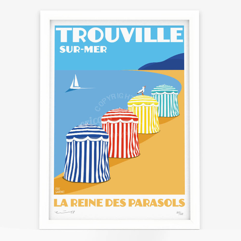 Affiche d'art signée à la main par Eric Garence "Trouville-sur-Mer, La reine des parasols" Affiche d'art signée à la main par Eric Garence "Trouville-sur-Mer, La reine des parasols"