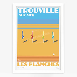 Affiche d'art signée à la main par Eric Garence "Trouville-sur-Mer, Les planches"