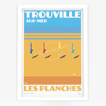 Affiche d'art signée à la main par Eric Garence "Trouville-sur-Mer, Les planches"