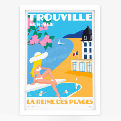 Affiche d'art signée à la main par Eric Garence "Trouville-sur-Mer, La reine des plages"