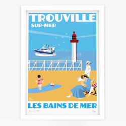 Affiche d'art signée à la main par Eric Garence "Trouville-sur-Mer, Les bains de mer"