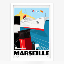 Affiche d'art signée à la main par Eric Garence "Marseille, Le port et la Bonne mère"