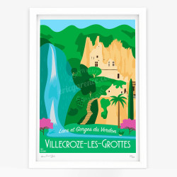 Affiche d'art signée à la main par Eric Garence "Villecroze-les-Grottes"