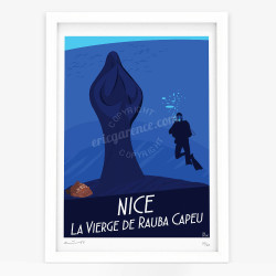 Affiche d'art signée à la main par Eric Garence "Nice, La vierge noire de rauba capeu"