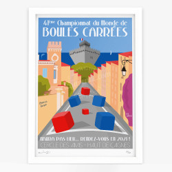 Affiche d'art signée à la main par Eric Garence "Cagnes-sur Mer, Boules Carrées, 2021"