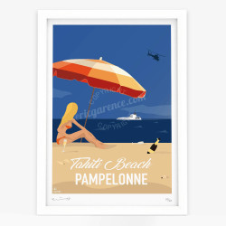 Affiche d'art signée à la main par Eric Garence "Et dieu créa... Tahiti Beach"