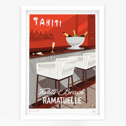 Affiche d'art signée à la main par Eric Garence "Tu veux ou tu veux pas à Tahiti Beach ?"