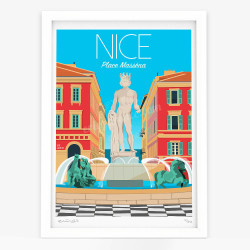 Affiche d'art signée à la main par Eric Garence "Nice, La place Masséna"