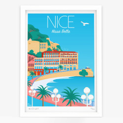 Affiche d'art signée à la main par Eric Garence "Nice, Le quai des Etats-Unis"
