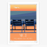 Affiche d'art signée à la main par Eric Garence "Nice, Nos 2 Chaises bleues, Sunset"