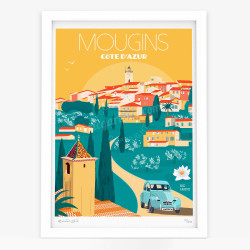 Affiche d'art signée à la main par Eric Garence "Mougins, Le soir"