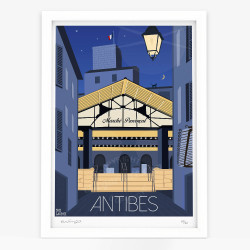 Affiche d'art signée à la main par Eric Garence "Antibes, Le marché nocturne"