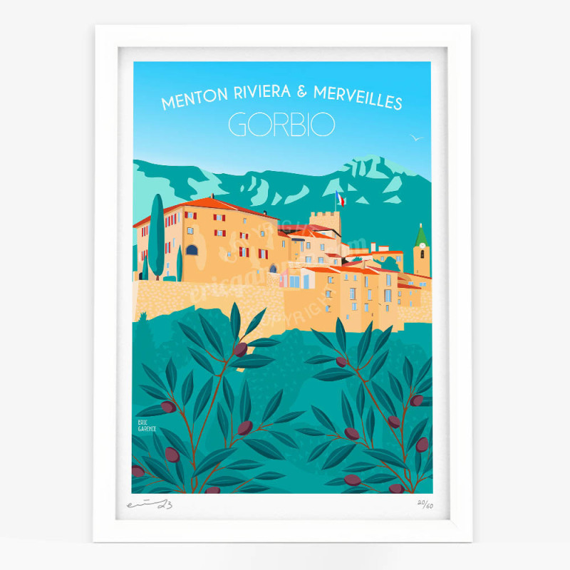 Affiche d'art signée à la main par Eric Garence "Gorbio" Affiche d'art signée à la main par Eric Garence "Gorbio"