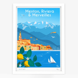 Affiche d'art signée à la main par Eric Garence "Menton, Riviera et Merveilles"