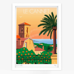 Affiche d'art signée à la main par Eric Garence "Le Cannet, Sunset sur la place Bellevue"
