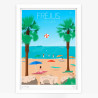 Affiche d'art signée à la main par Eric Garence "Fréjus, La plage et la tortue caouanne"