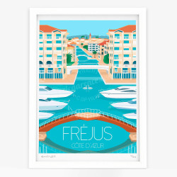 Affiche d'art signée à la main par Eric Garence "Fréjus, Feu d'artifice à Port Fréjus"