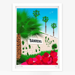 Affiche d'art signée à la main par Eric Garence "San Remo, Le bougainvillier"