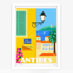 Affiche d'art signée à la main par Eric Garence "Antibes, La commune libre du safranier"