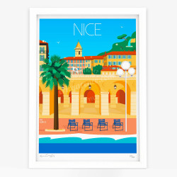 Affiche d'art signée à la main par Eric Garence "Le vieux Nice à midi"