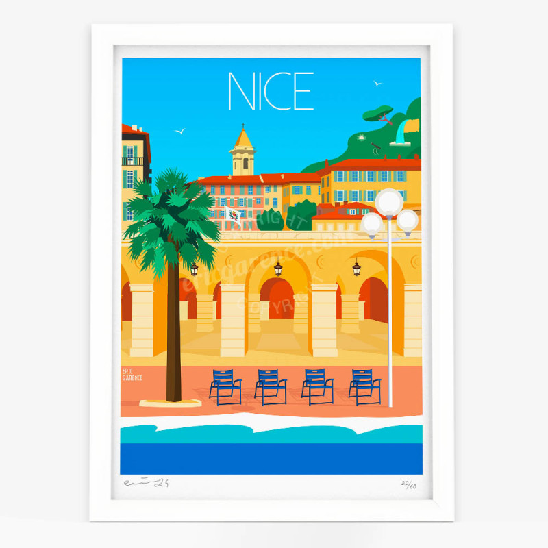 Affiche d'art signée à la main par Eric Garence "Le vieux Nice à midi"