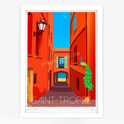 Affiche d'art signée à la main par Eric Garence "Saint-Tropez, La ruelle Saint-Pierre"