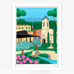 Affiche d'art signée à la main par Eric Garence "Roquefort-les-Pins"