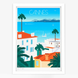 Affiche d'art signée à la main par Eric Garence "Cannes, La Californie"