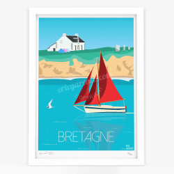 Affiche d'art signée à la main par Eric Garence "Bretagne, Le Sinagot Bateau"