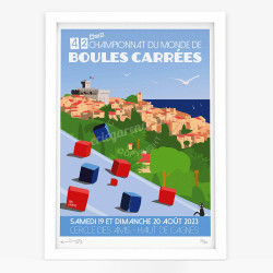 Affiche d'art signée à la main par Eric Garence "Cagnes-sur-Mer, Boules Carrées 2023"