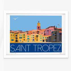 Affiche d'art signée à la main par Eric Garence "Saint-Tropez, La Ponche et BB"