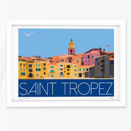 Affiche d'art signée à la main par Eric Garence "Saint-Tropez, La Ponche et BB"