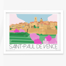 Affiche d'art signée à la main par Eric Garence "Saint-Paul-de-Vence au Printemps"