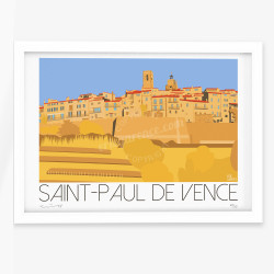 Affiche d'art signée à la main par Eric Garence "Saint-Paul-de-Vence en Eté"