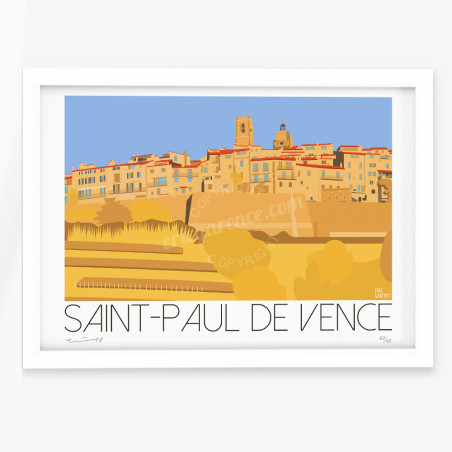 Affiche d'art signée à la main par Eric Garence "Saint-Paul-de-Vence en Eté"
